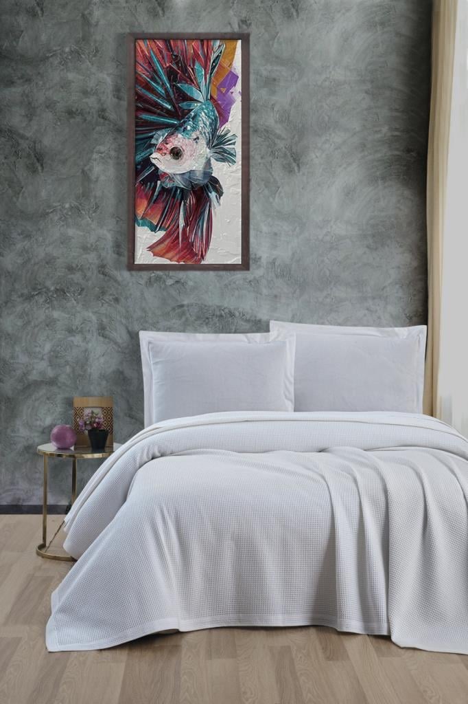Klimalı Pike ,%100 Pamuk Petekli Pike , Dörtmevsim Pike Çift Kişilik 220x240 Beyaz