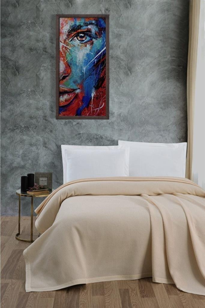 Klimalı Pike ,%100 Pamuk  Petekli Pike , Dörtmevsim Pike Tek Kişilik 170x240 Krem