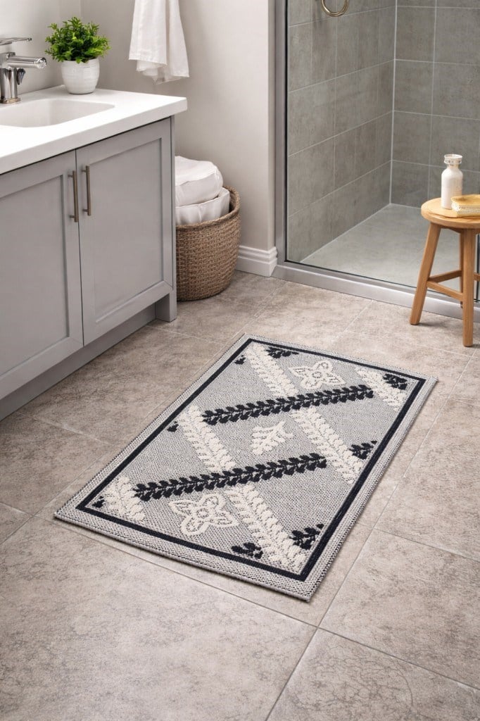 Modern Dokuma Desenli Kaymaz Taban Banyo Paspası 50x80 cm