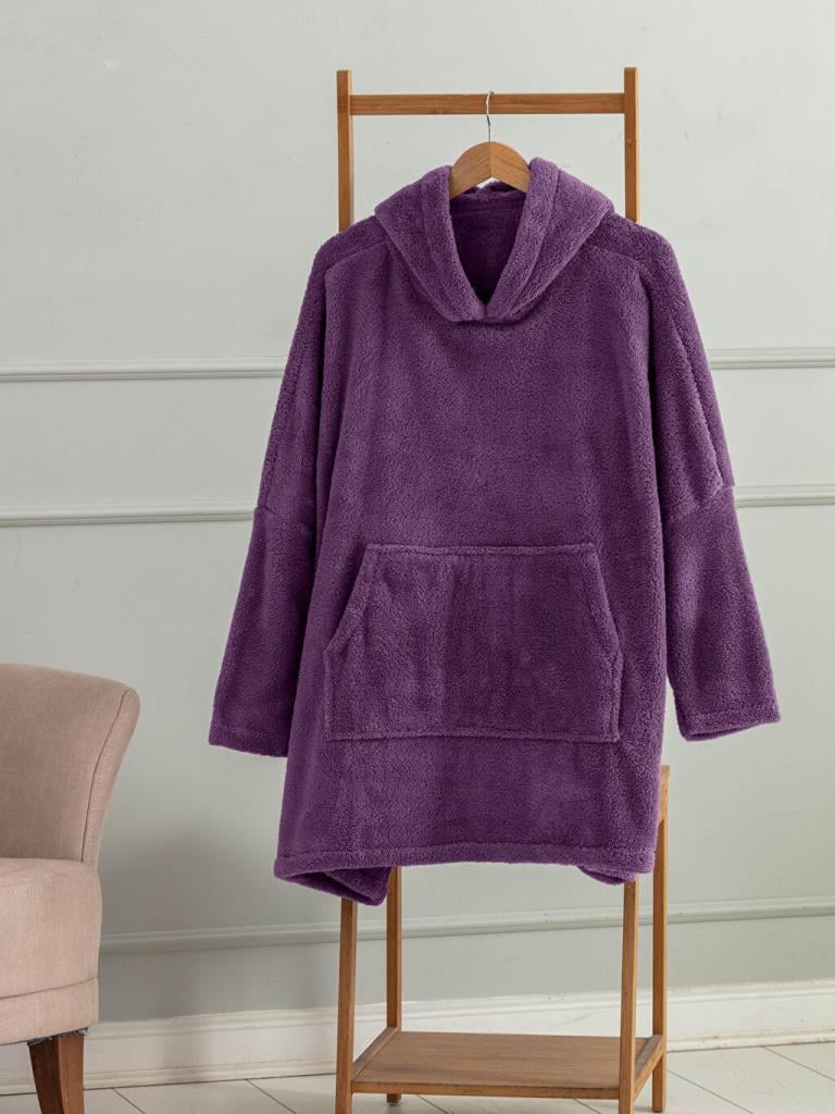 Wellsoft Kapşonlu Giyilebilir Tv Battaniyesi unisex Over size - Mor