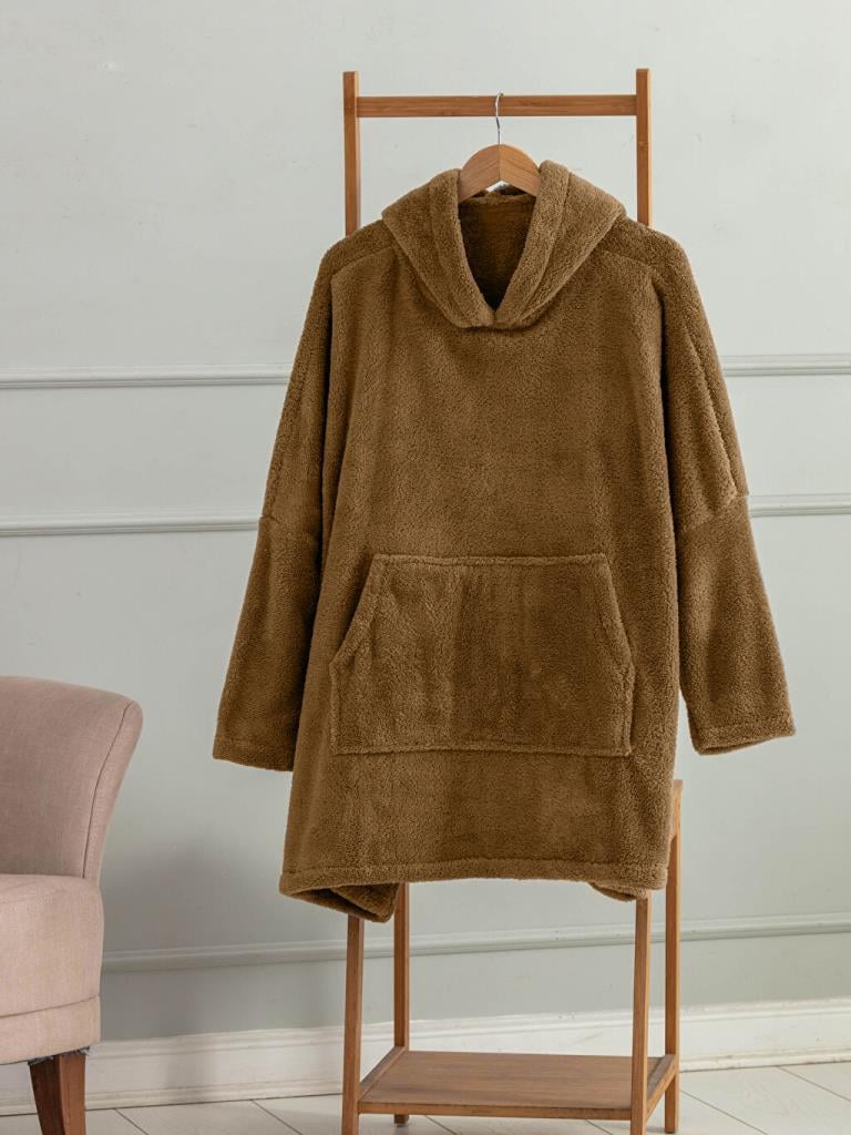 Wellsoft Kapşonlu Giyilebilir Tv Battaniyesi unisex Over size - Camel