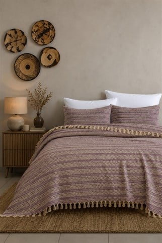 King Size Dokuma Pike Takımı 240x260 cm 2 Yastık Kılıflı Saçak Detaylı Örtü Seti