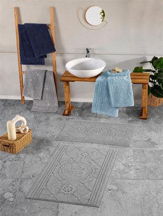 Pasifik Kabartma Çiçek Desenli 2’li Banyo Paspas Seti Yumuşak Dokulu Modern Banyo Halısı