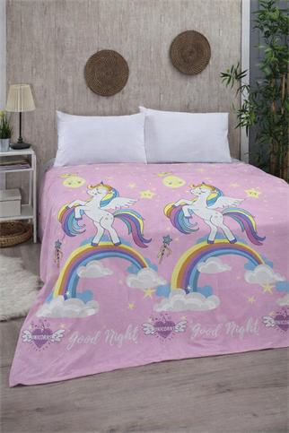 Unicorn Tek Kişilik Pike 170x230 cm – Çocuk ve Genç Odaları İçin, Renkli Gökkuşağı Desenli