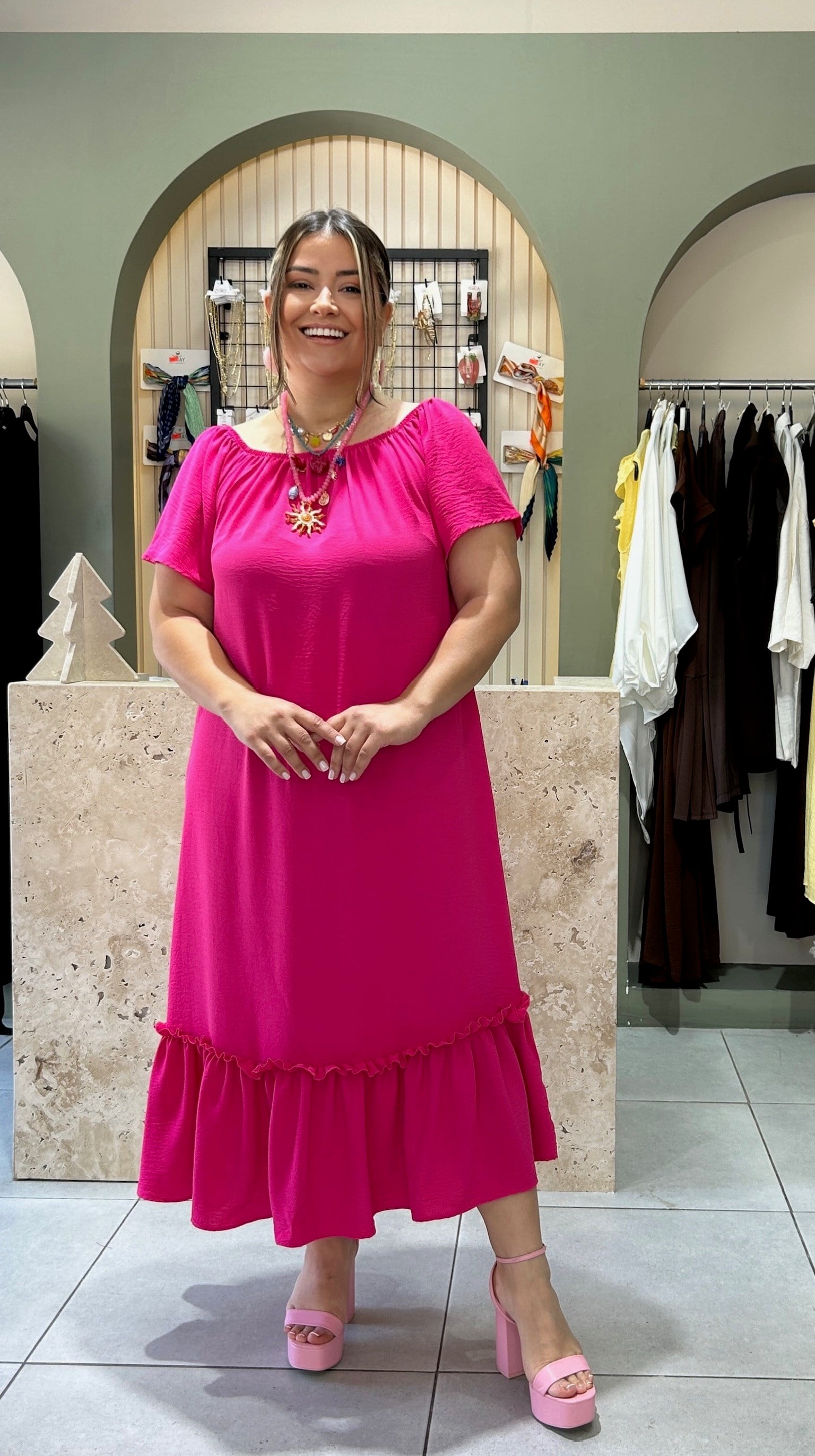 5001-Pembe Madonna Elbise