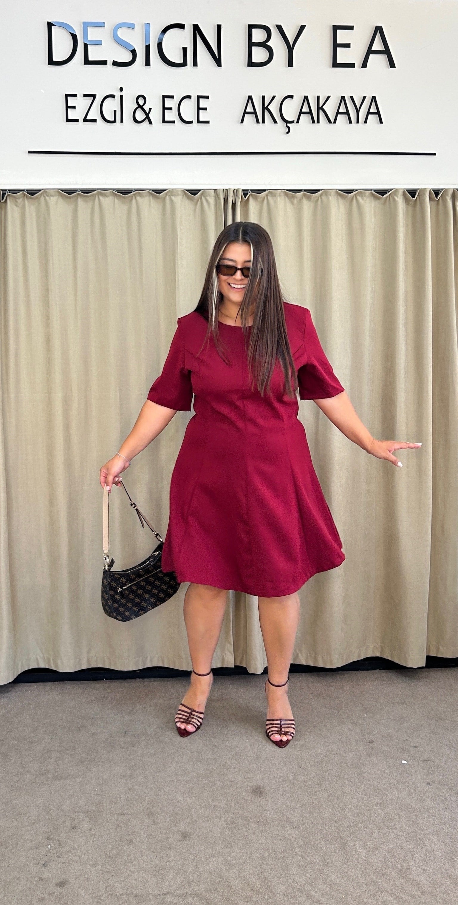 5067-Bordo Godeli Elbıse 
