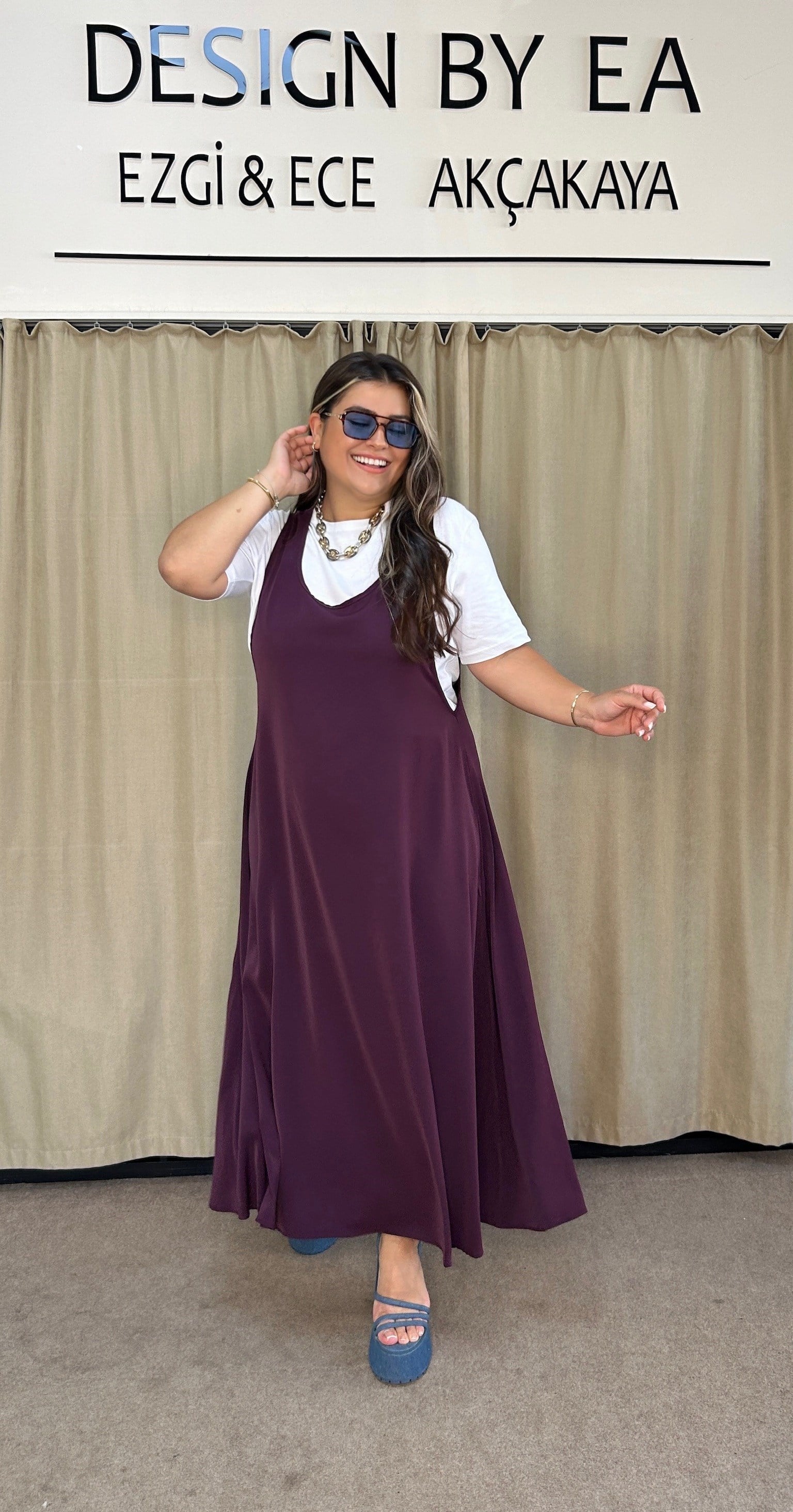 5096-Mürdüm Jile İkili Elbise