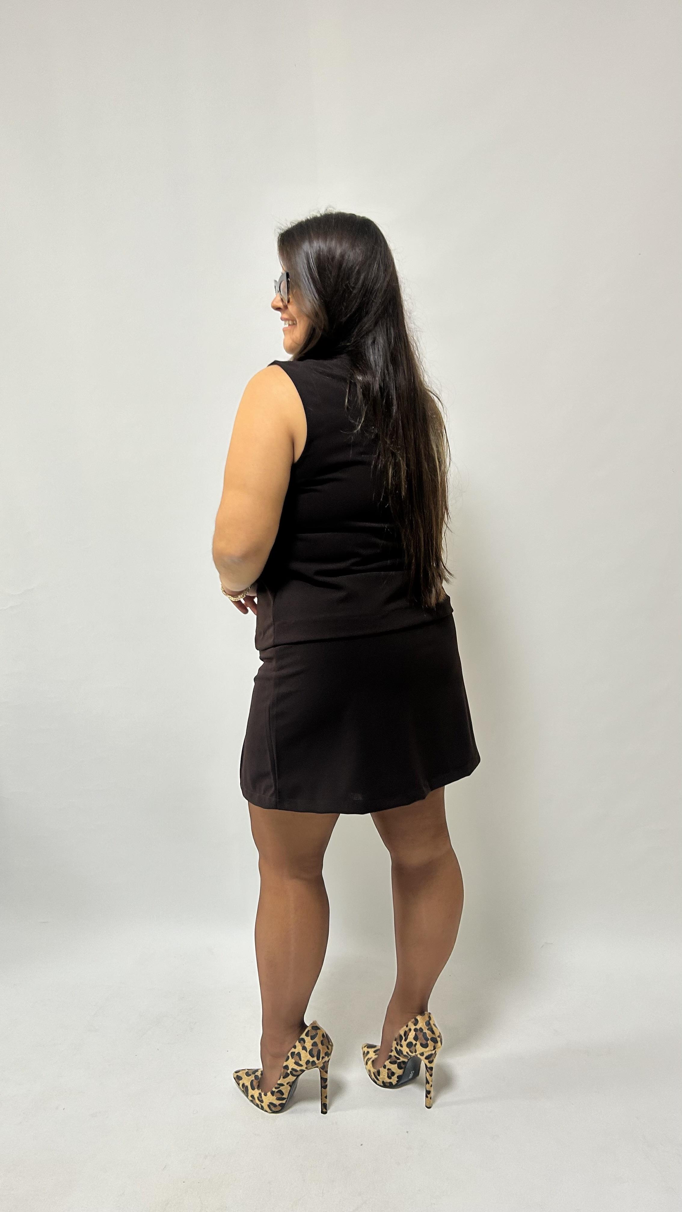 Acı Kahve Çift Yırtmaçlı Likralı Şort Etek