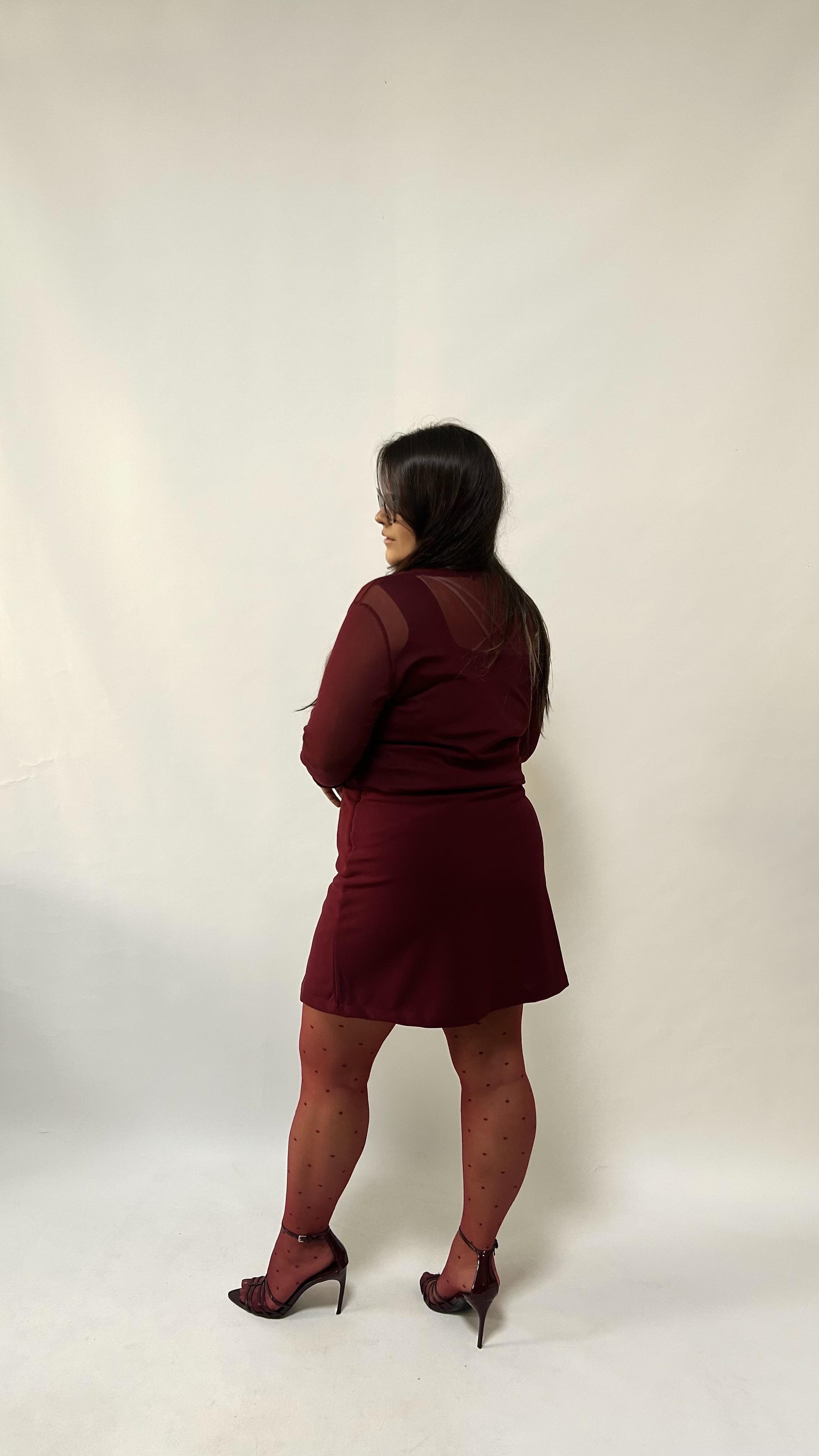 Bordo Çift Yırtmaçlı Likralı Şort Etek