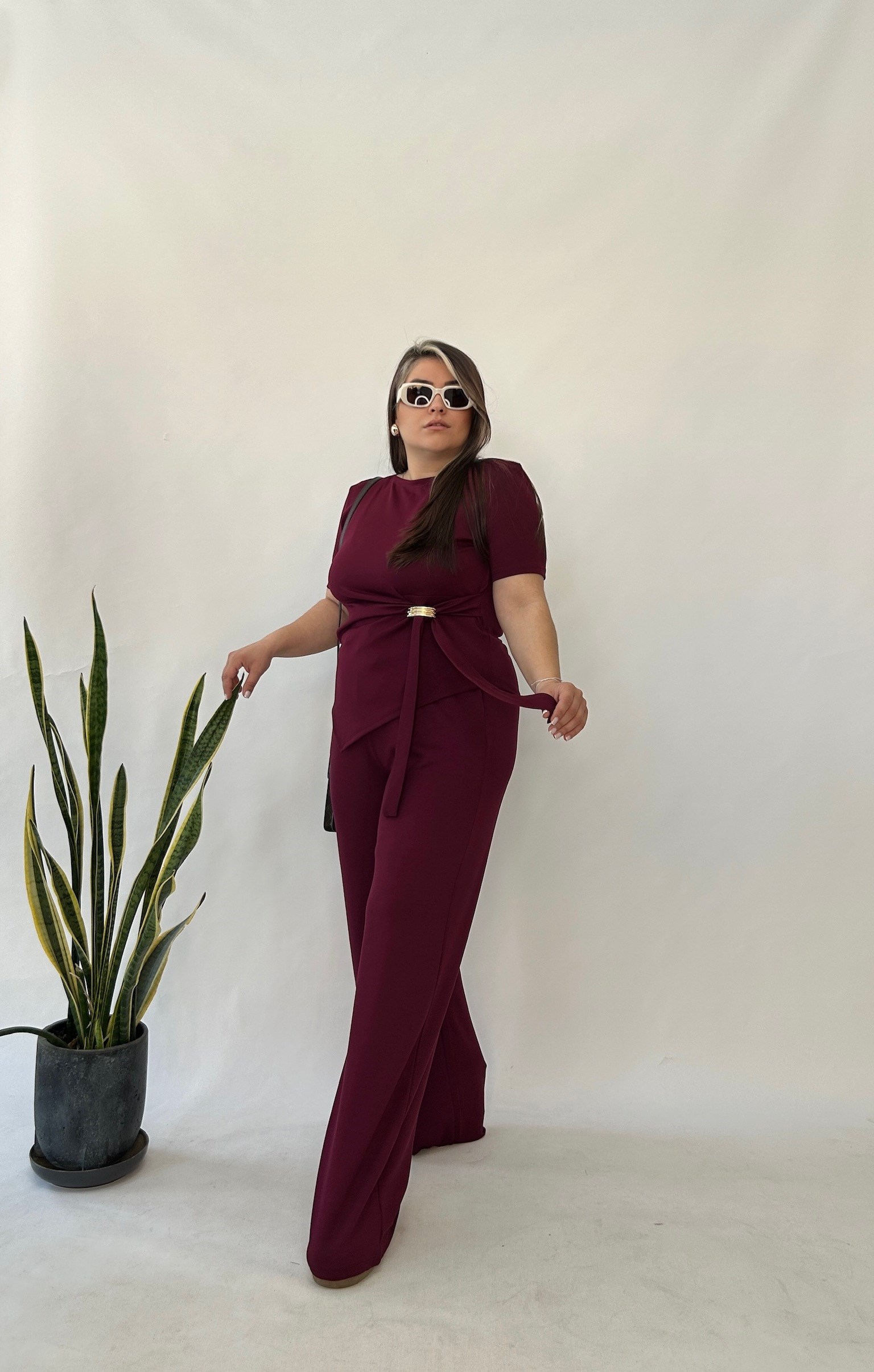 1129-Bordo Modal Tokalı Takım 