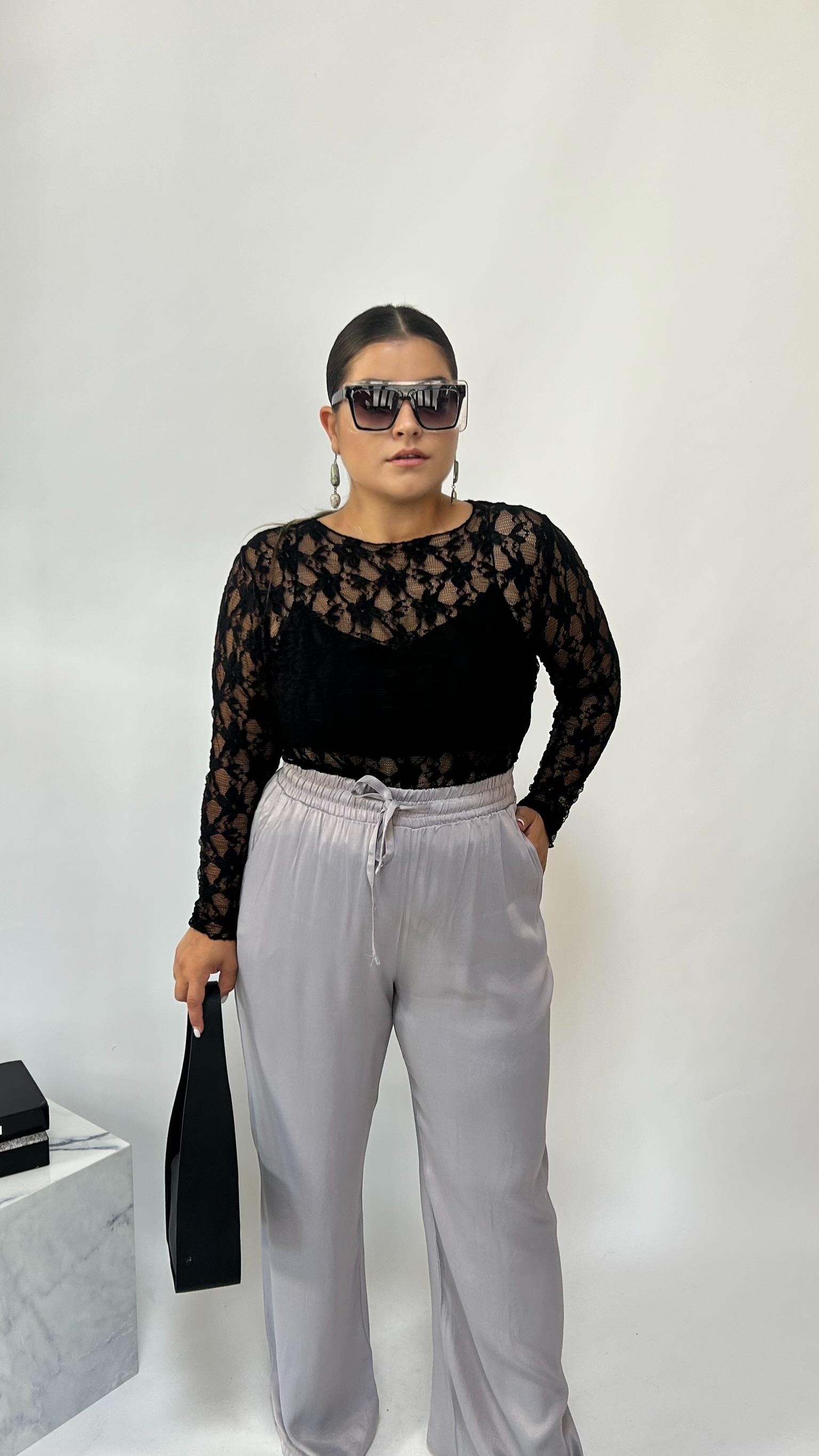 Gri Pamuk Saten Pantolon