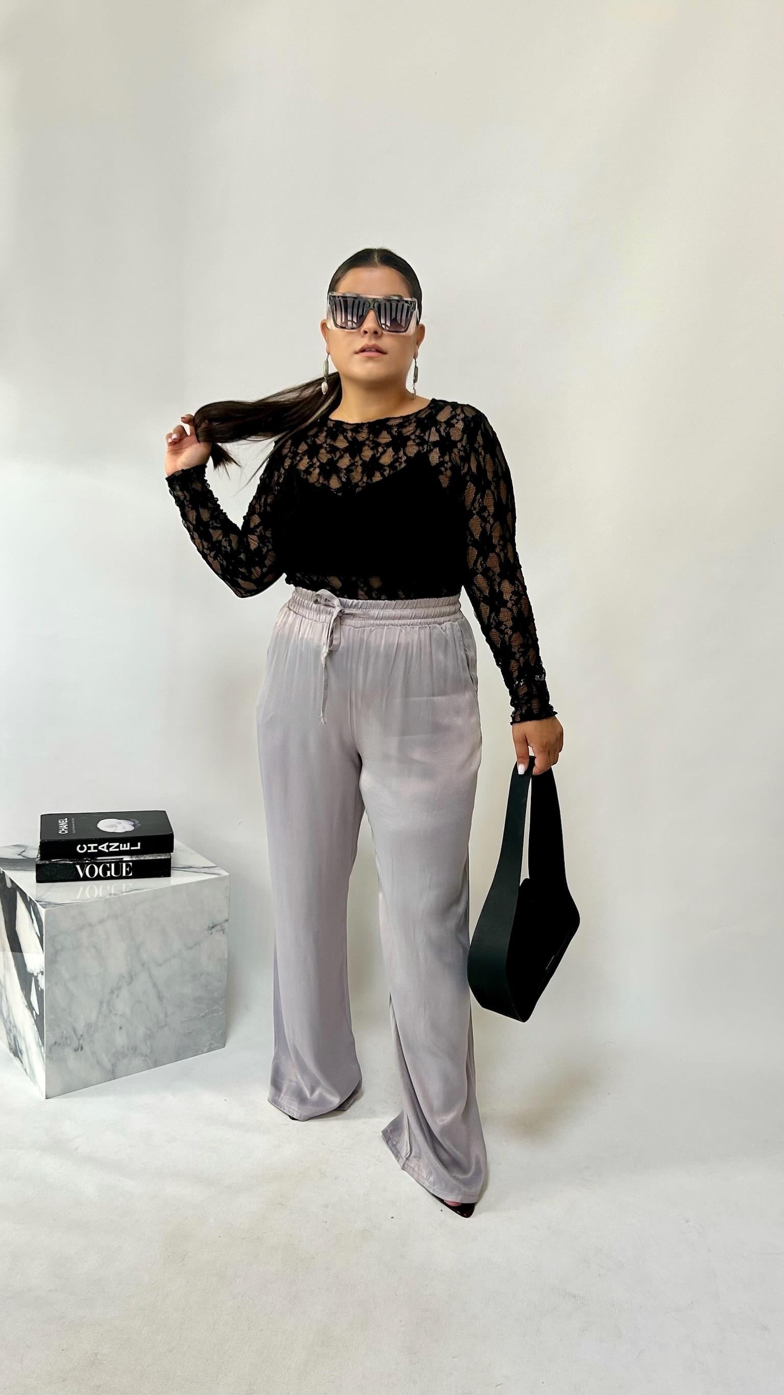 Gri Pamuk Saten Pantolon