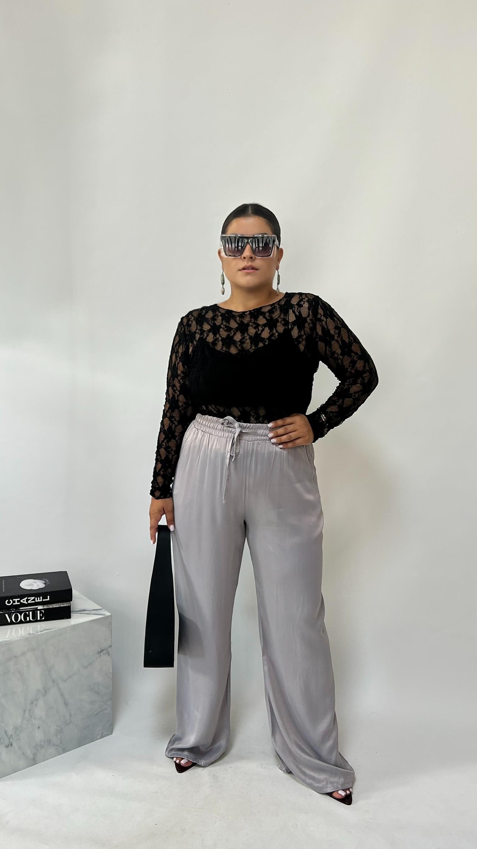 Gri Pamuk Saten Pantolon