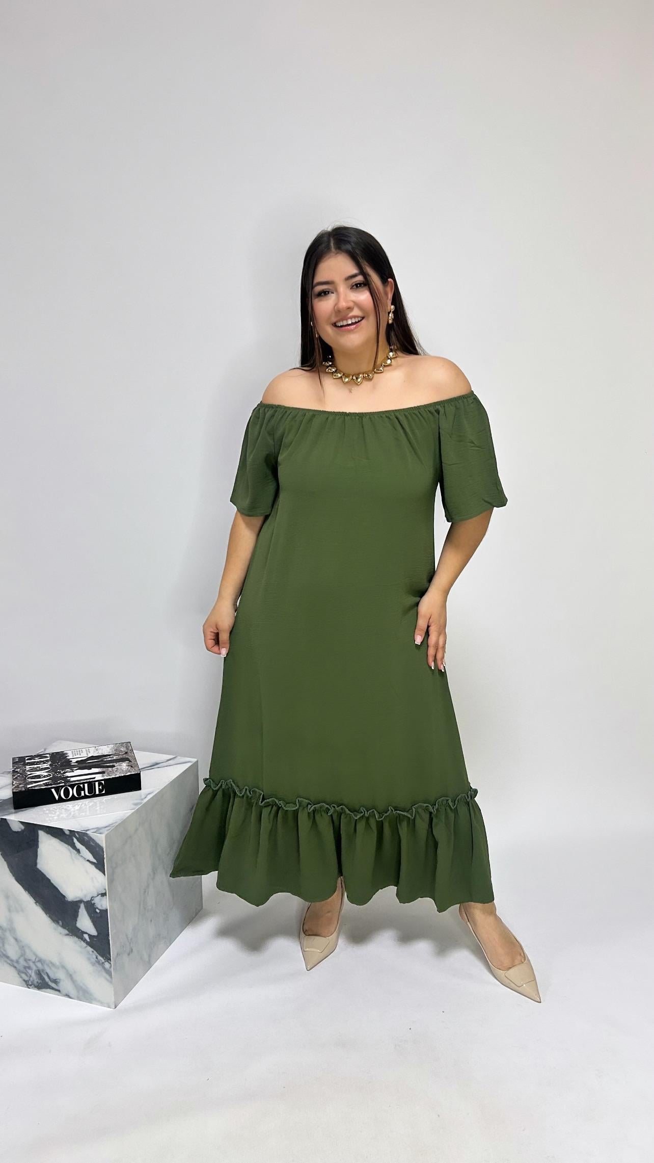 Haki Madonna Yaka Elbise - 5001