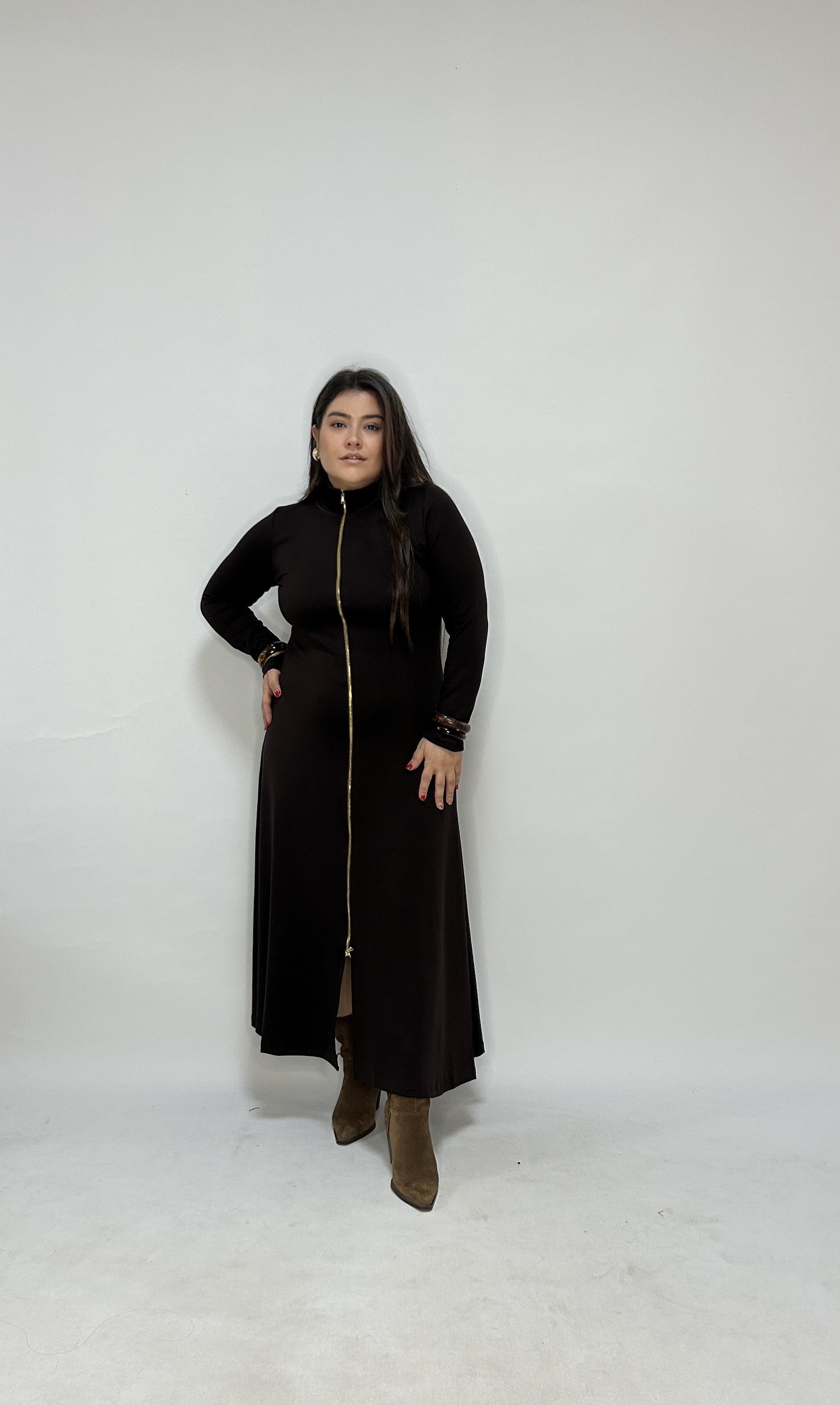 Kahve Fermuarlı Elbise