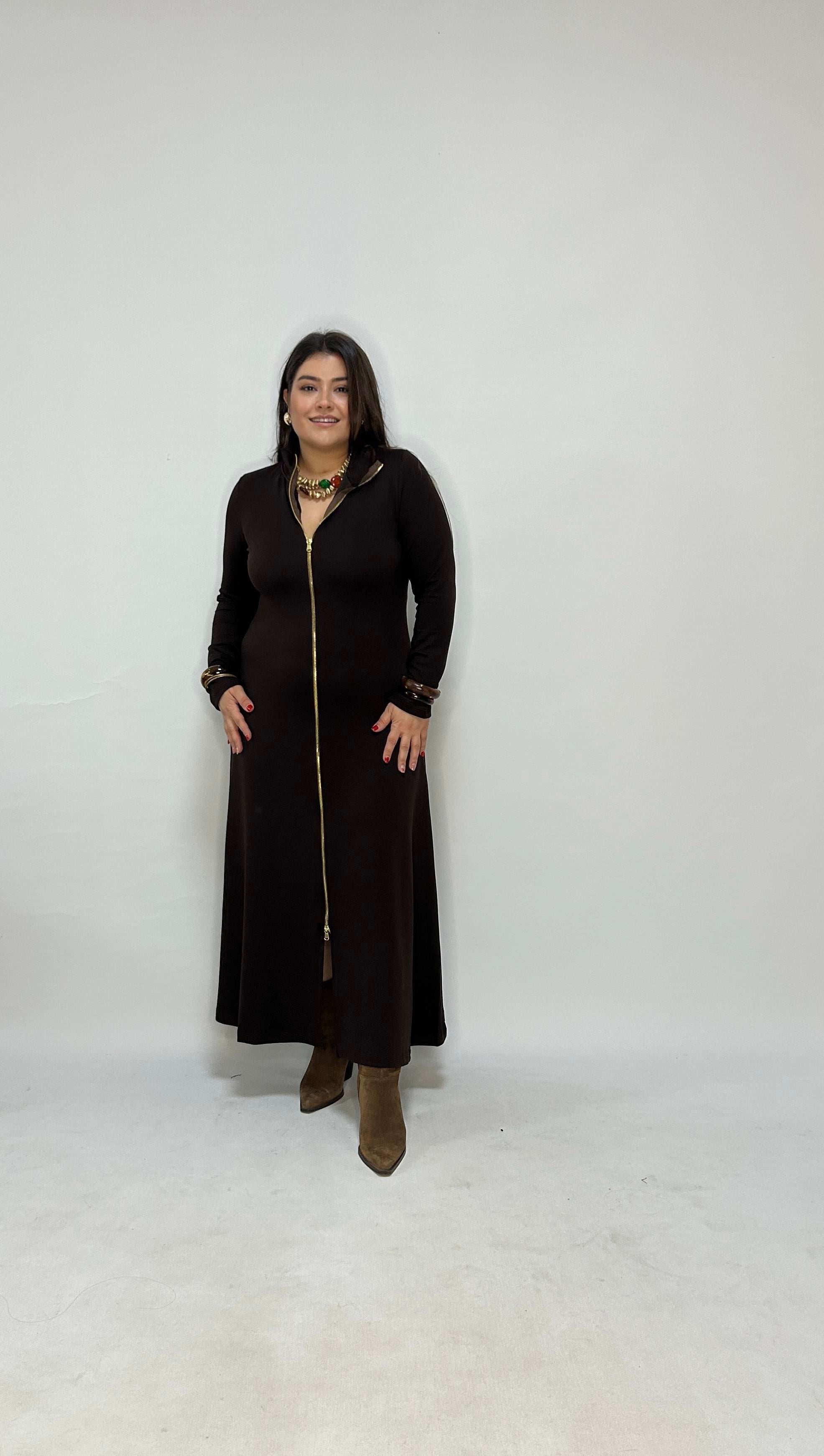Kahve Fermuarlı Elbise