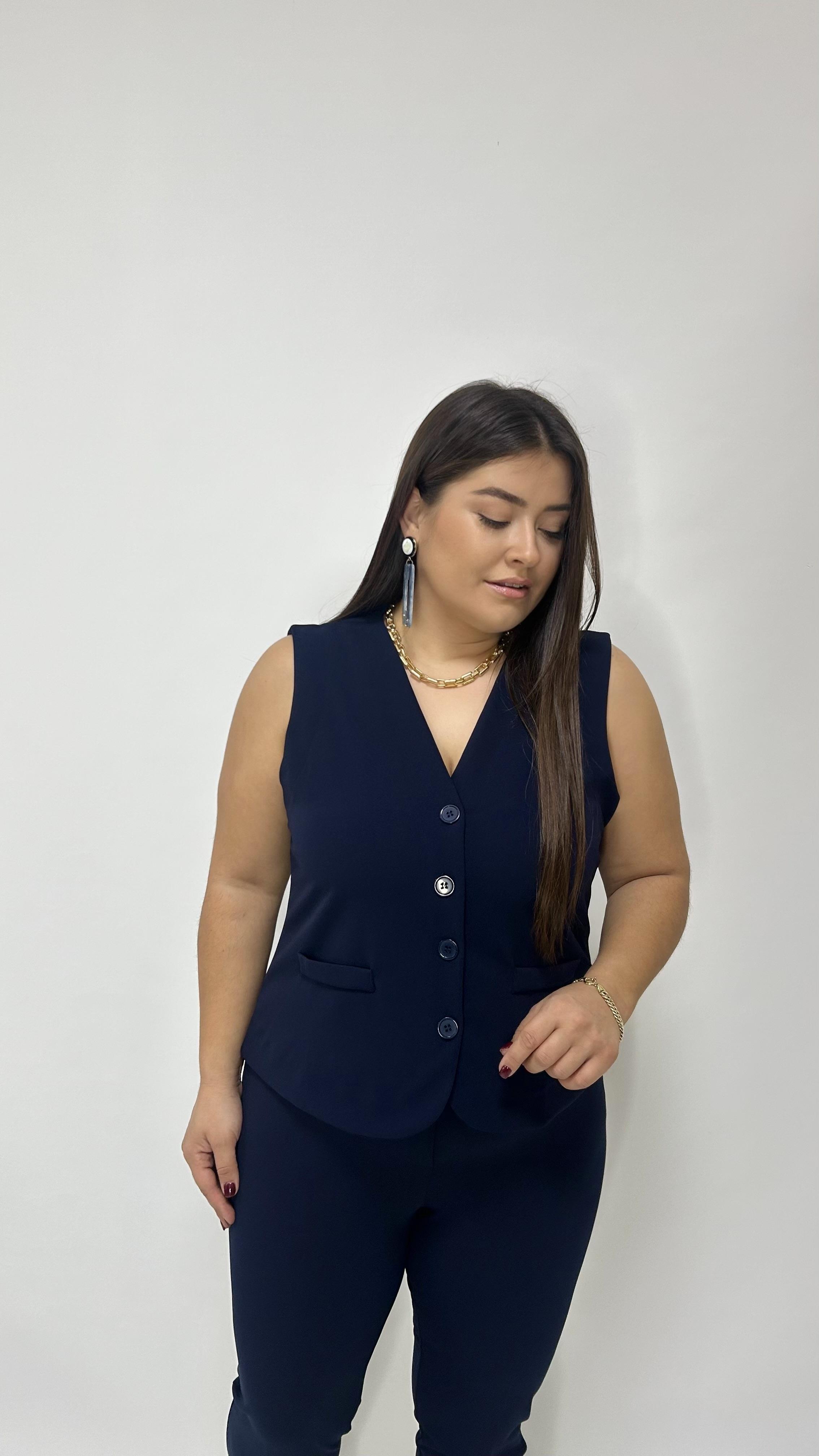 Lacivert Düğmeli V Yaka Yelek 