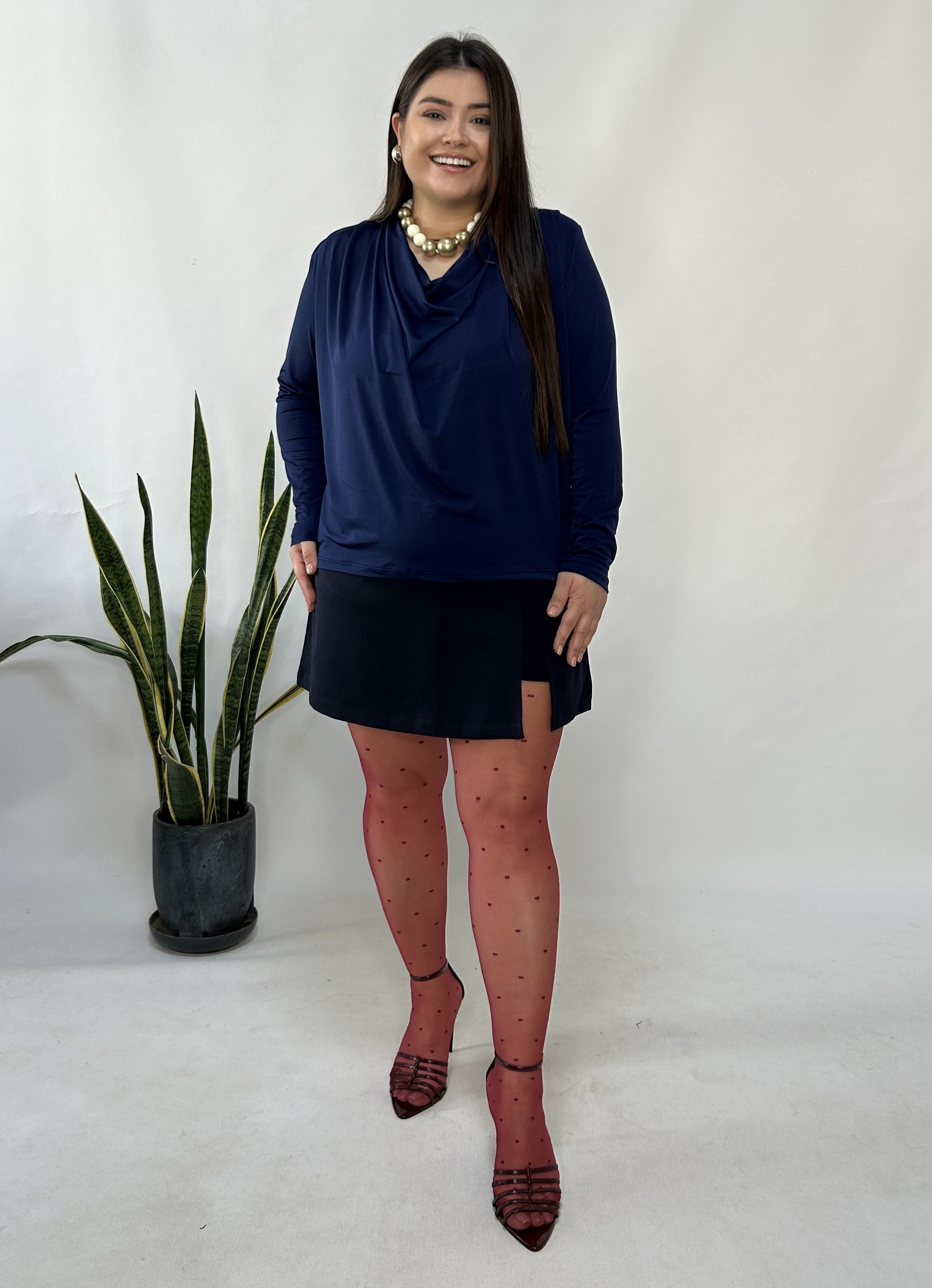 Lacivert Vatkalı Degaje Bluz