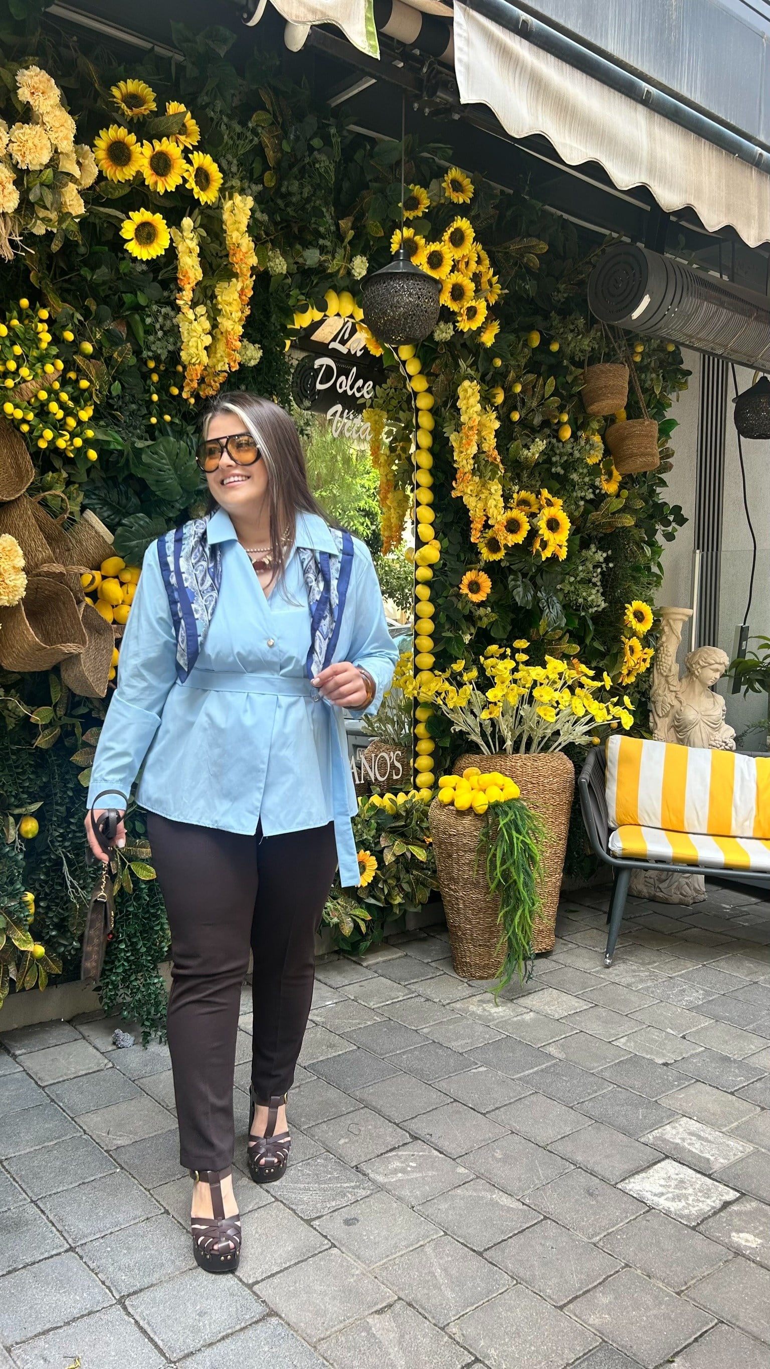 Mavi  Kemerli Poplin Gömlek