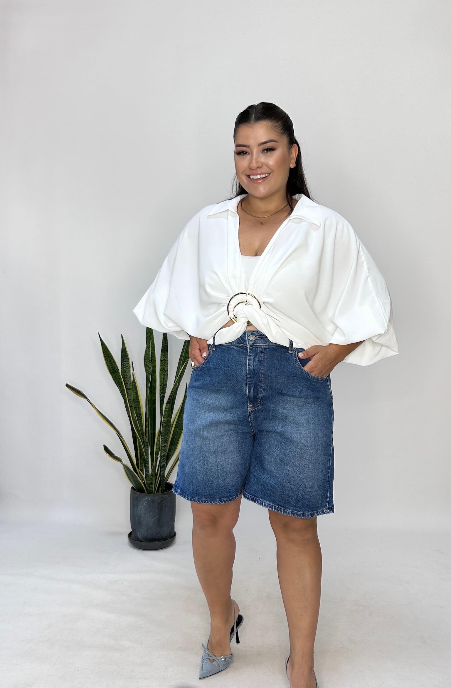 Mavi Likralı Denim Şort