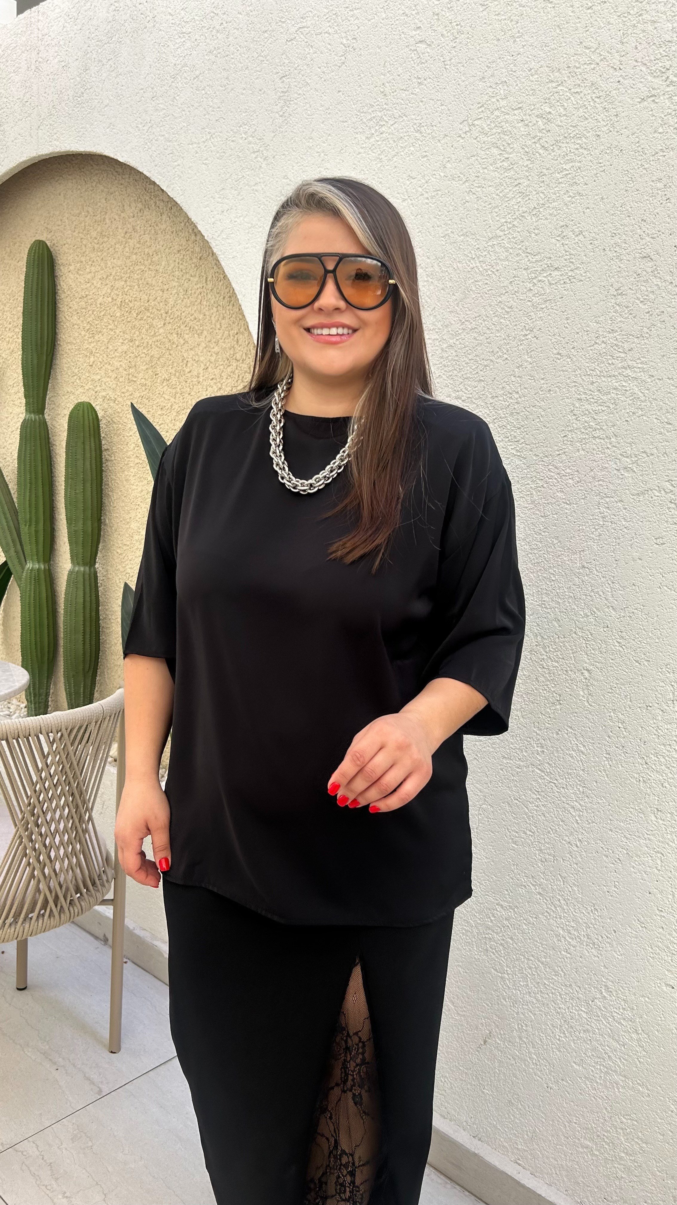 Siyah Dokuma Vatkalı Bluz