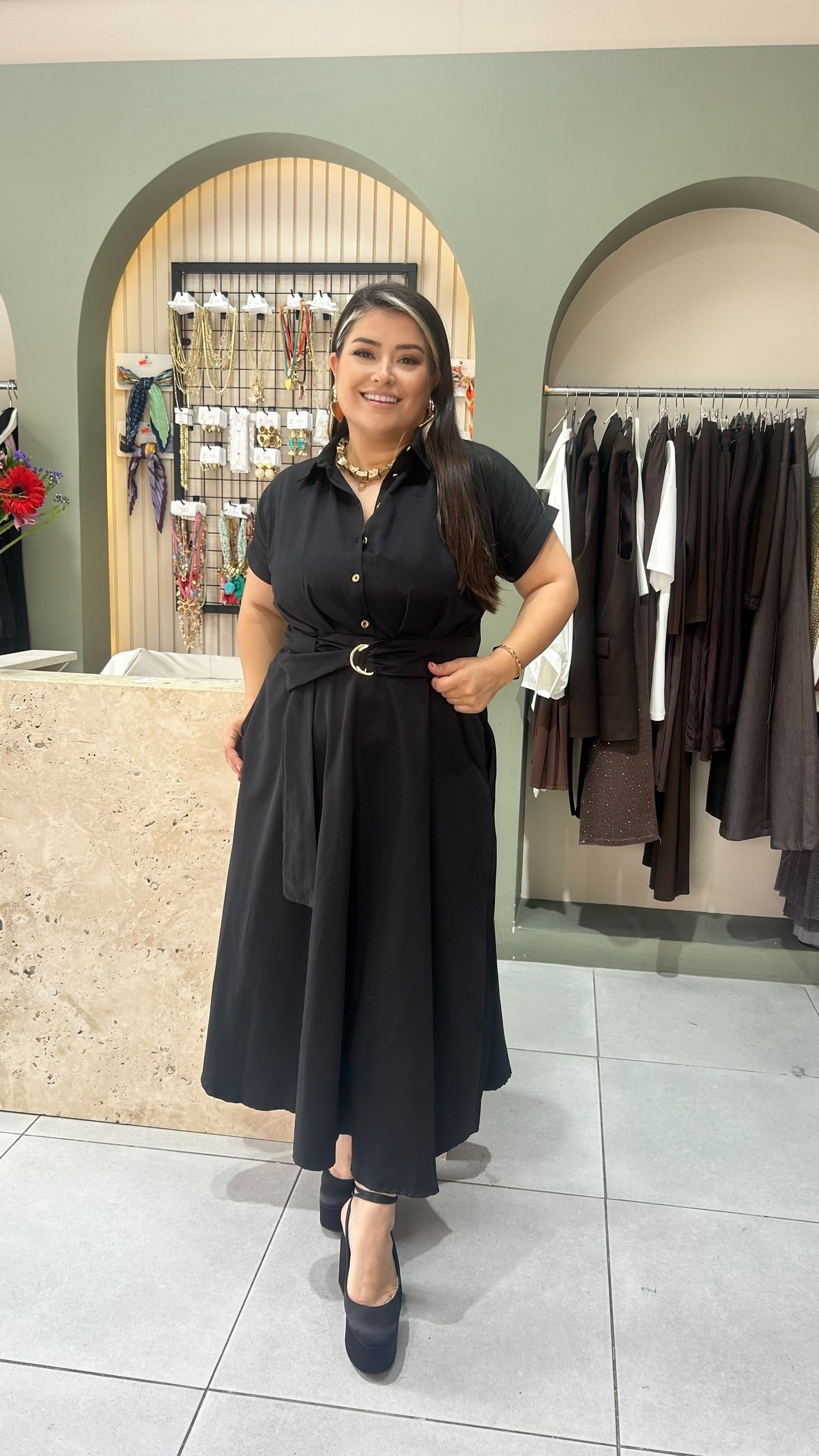 Siyah Premium Kemerli Elbise