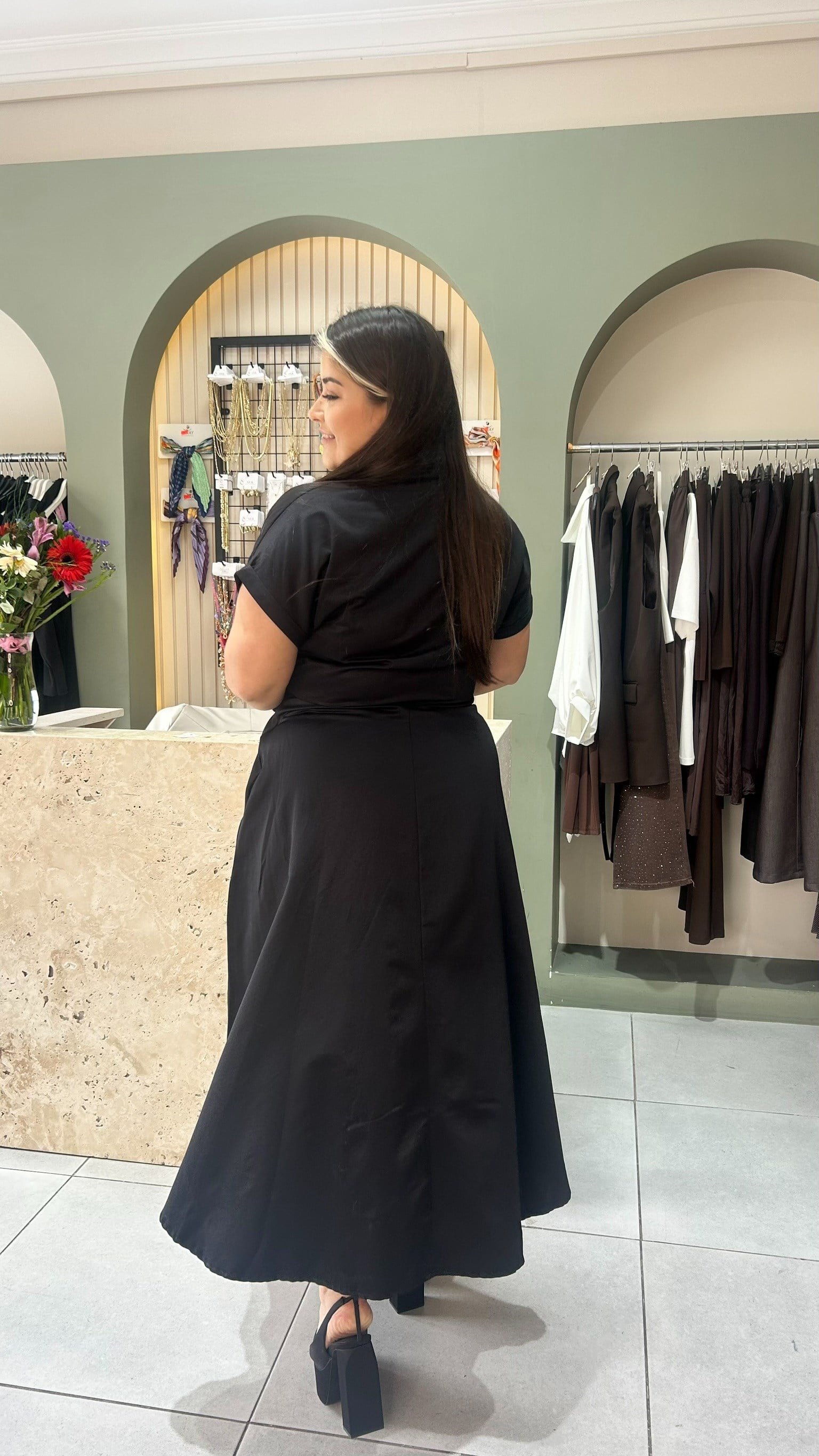 Siyah Premium Kemerli Elbise