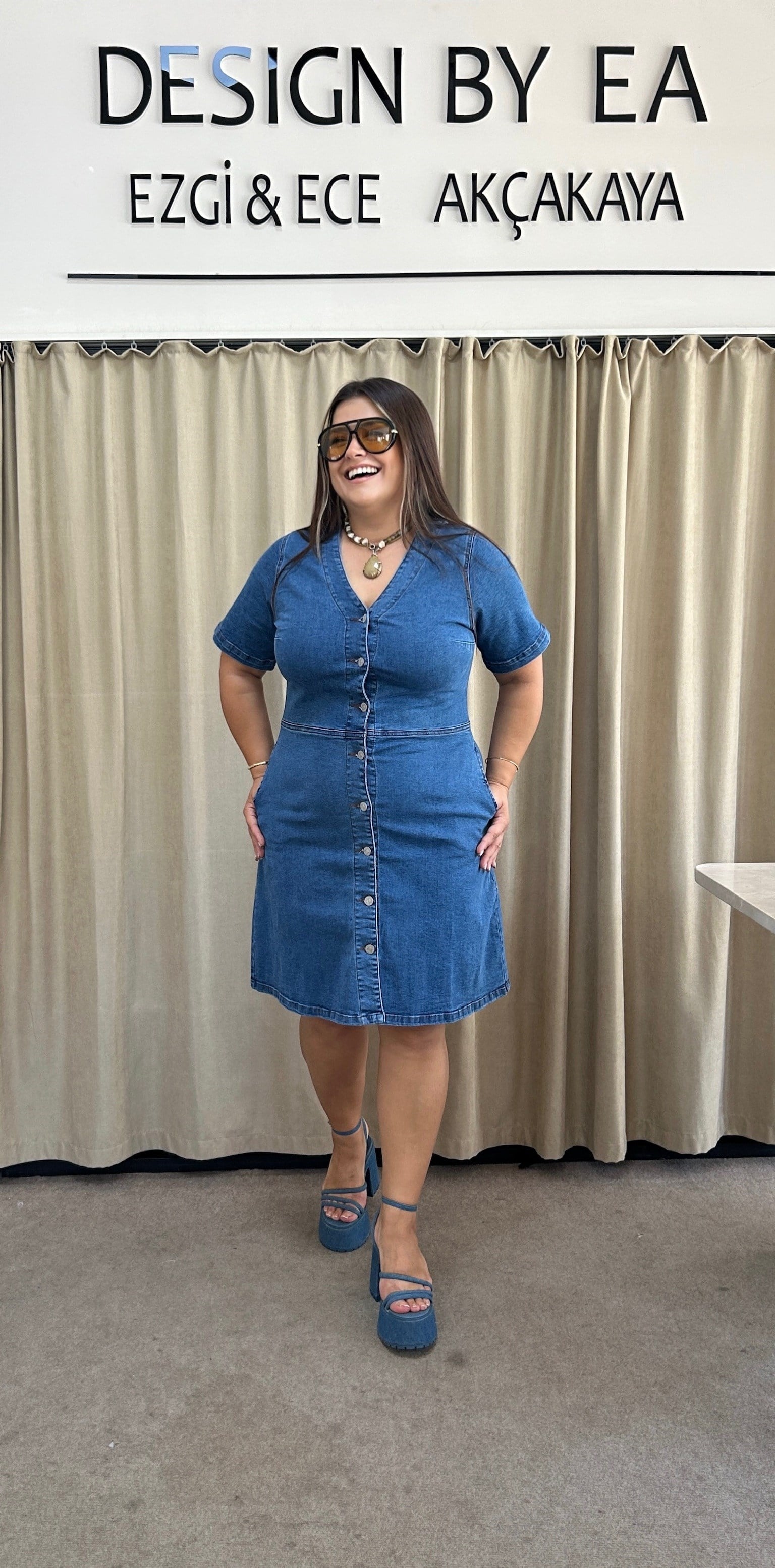 STL01-Mavi Denim Elbise