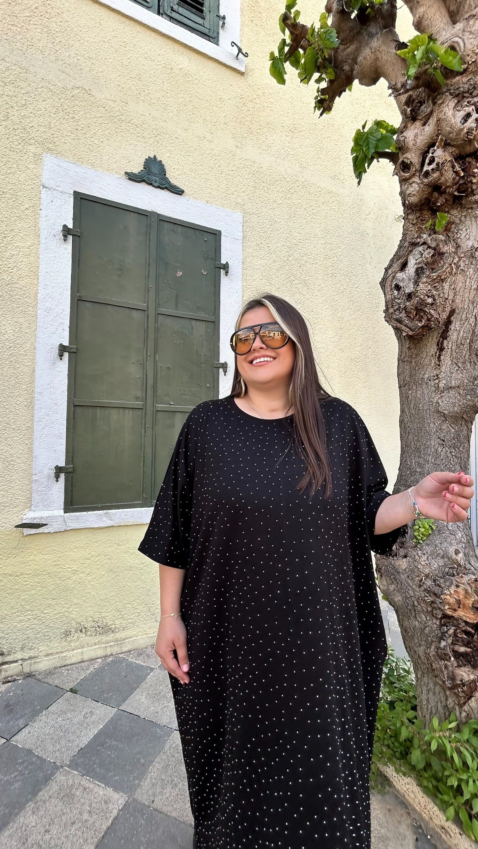 Taşlı Yarasa Kol Elbise