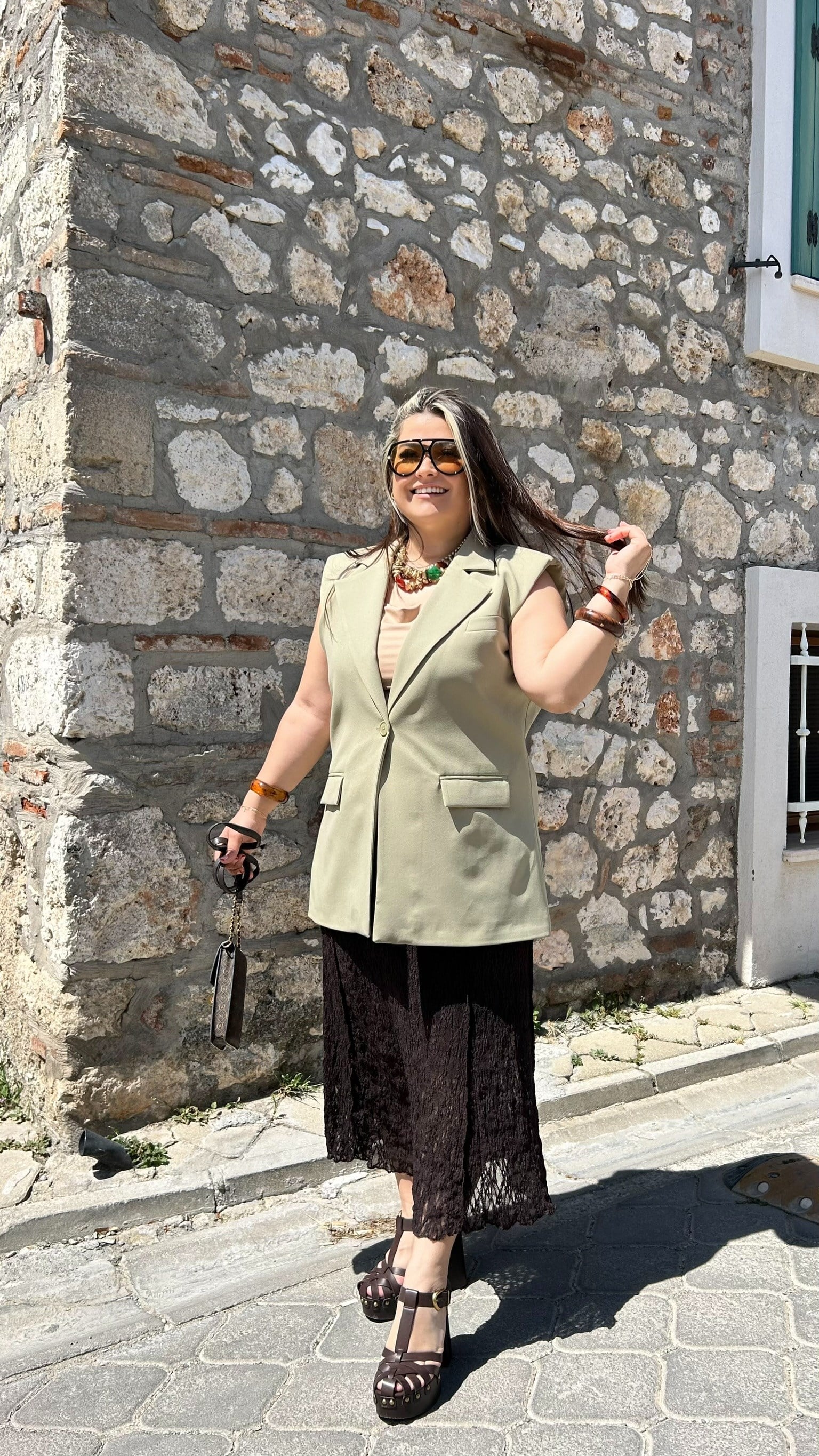 Yeşil Vatkalı Blazer Yelek