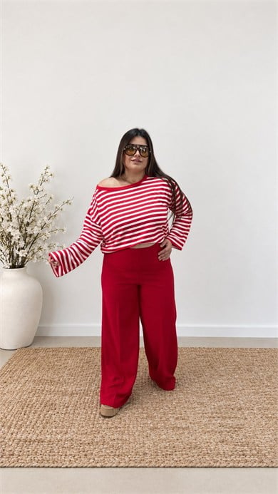 0504- Kırmızı Beyaz Stripe Bluz