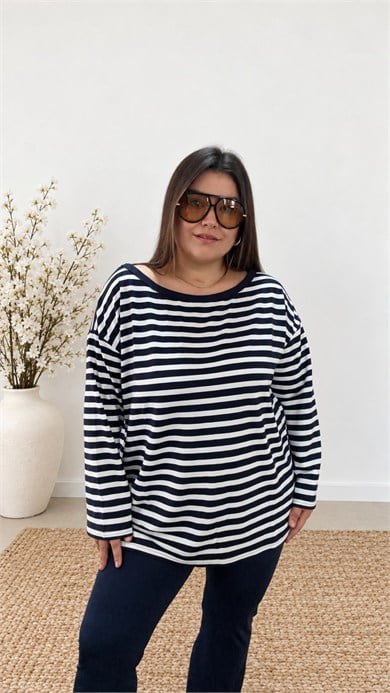 0504- Lacivert Beyaz Stripe Bluz