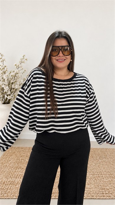 0504- Siyah Beyaz Stripe Bluz
