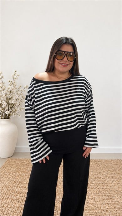 0504- Siyah Beyaz Stripe Bluz