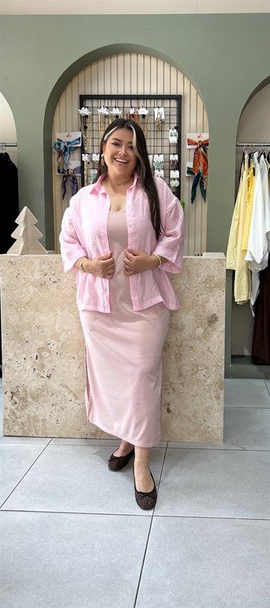1134-Pembe Organze Gömlek