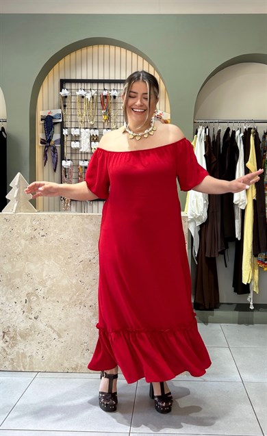 5001-Kırmızı Madonna Elbise