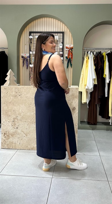 5022-Lacivert  Askılı Elbise