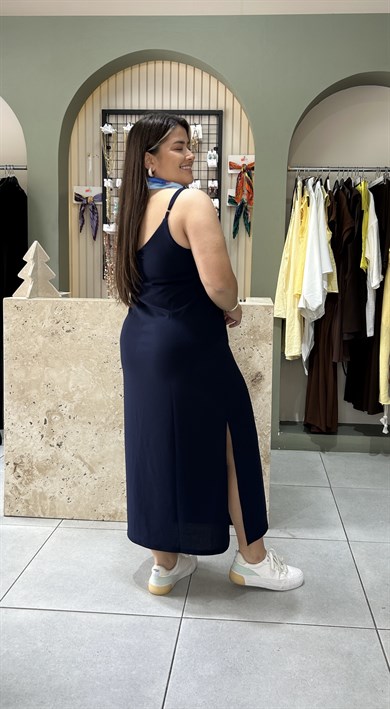 5022-Lacivert Askılı Elbise