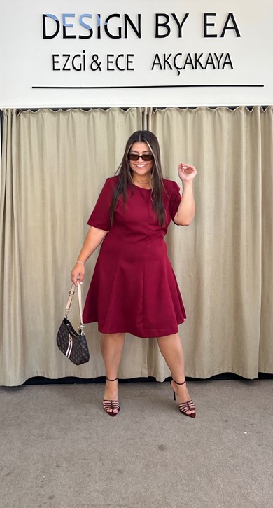 5067-Bordo Godeli Elbıse 