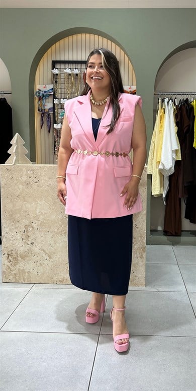 968-Pembe Vatkalı Blazer Yelek