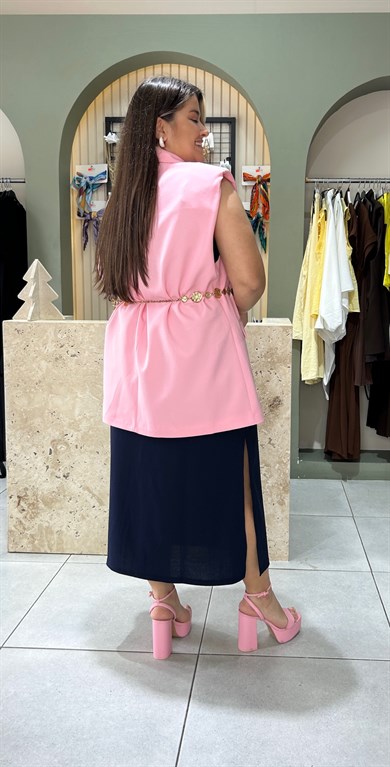 968-Pembe Vatkalı Blazer Yelek