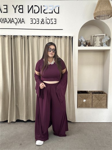 992-Burgundy Üçlü Ceketli Takım