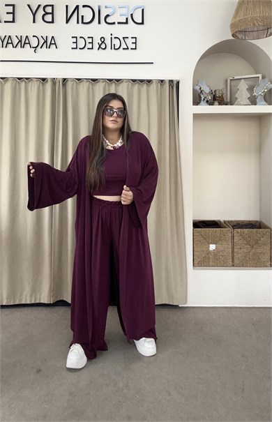 992-Burgundy Üçlü Ceketli Takım