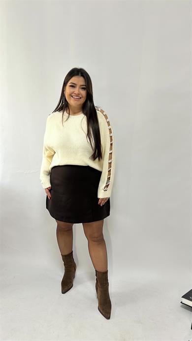 Acı Kahve Tek Yırtmaçlı Şort Etek