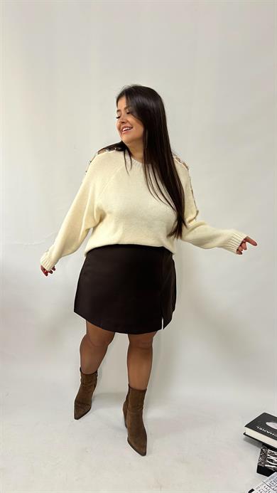 Acı Kahve Tek Yırtmaçlı Şort Etek