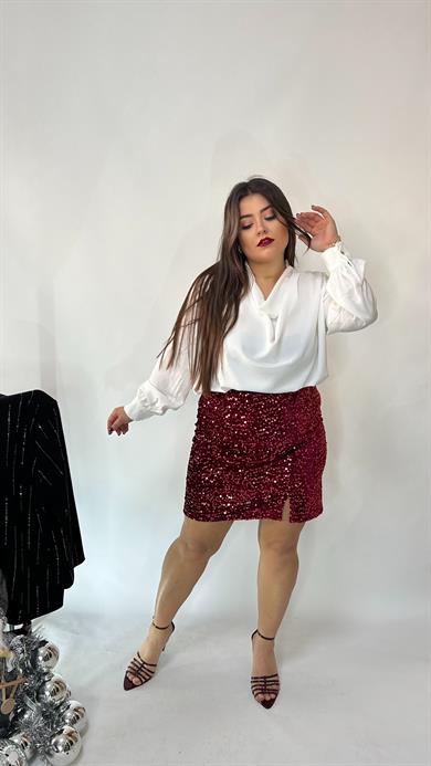 Beyaz Degaje Yaka Şifon Bluz 