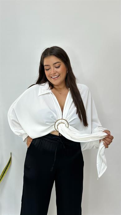 Beyaz Gold Tokalı Bluz