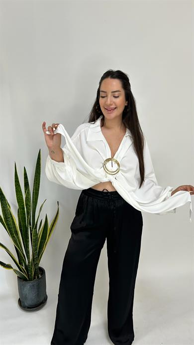 Beyaz Gold Tokalı Bluz