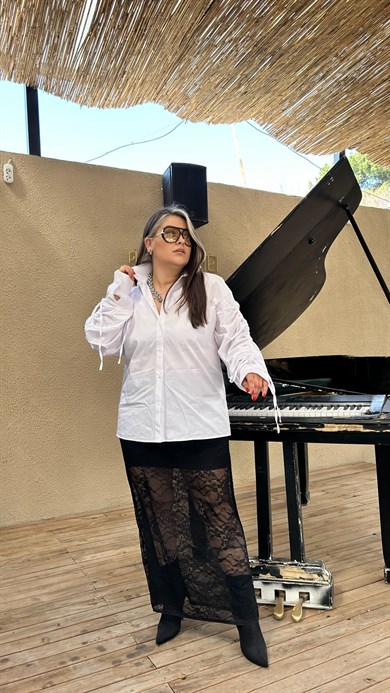 Beyaz Poplin Büzgülü Gömlek