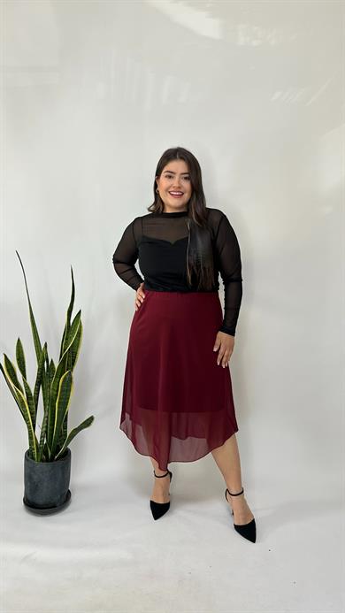 Bordo Astarlı Tül Etek